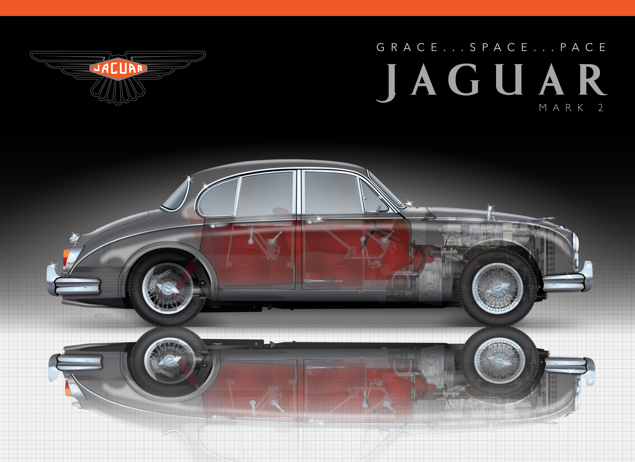 Jaguar MK 2 Saloon - Sports Car Art
