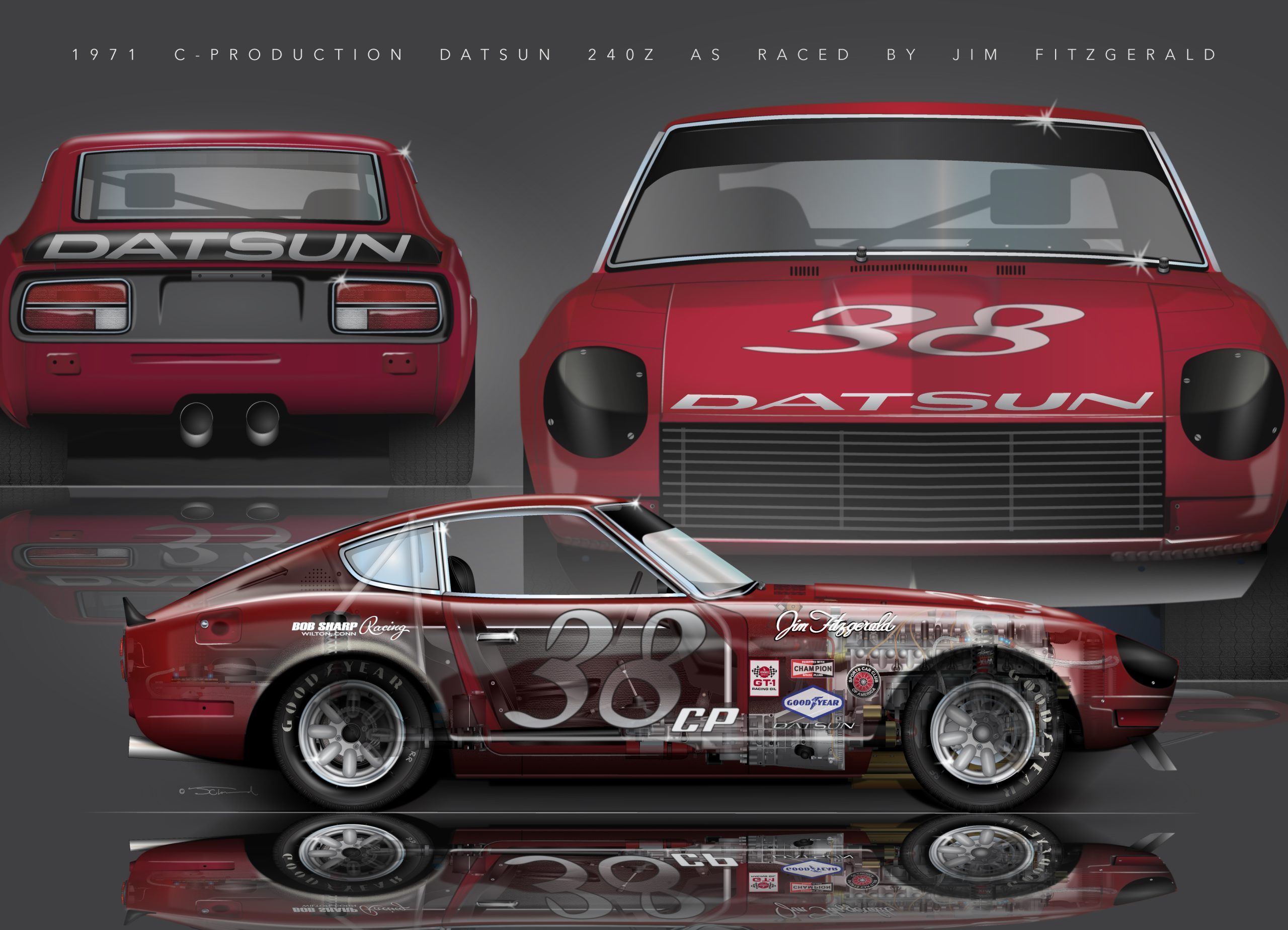 Bob Sharp Racing Datsun 240Z - Sports Car Art